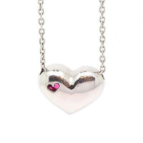 14K White Gold 0.75cts Ruby Heart Pendant Necklace Hand Cut Pave, 18in Length
