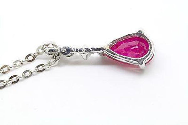 Gorgeous 1.6ct Ruby & Diamond Pendant Necklace, Pear Shape, 18K White Gold 18"