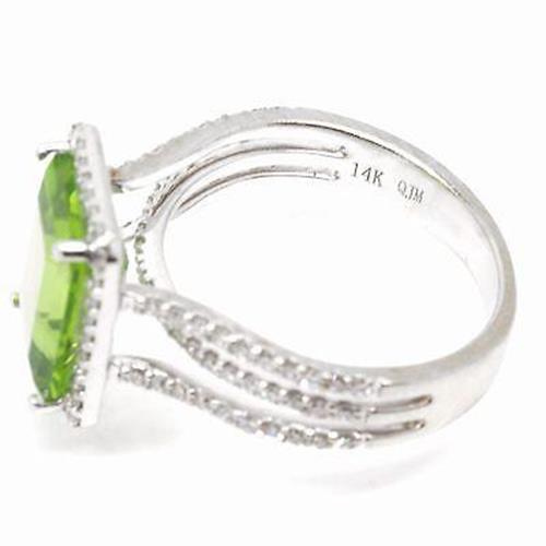 Huge Emerald Peridot And Diamond Pave Ring 6.18cttw, 14K White Gold, Size 5.25