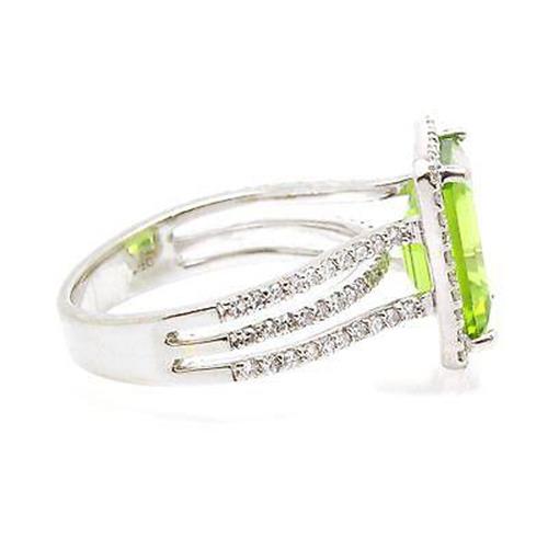 Huge Emerald Peridot And Diamond Pave Ring 6.18cttw, 14K White Gold, Size 5.25