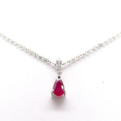 Gorgeous 1.6ct Ruby & Diamond Pendant Necklace, Pear Shape, 18K White Gold 18"
