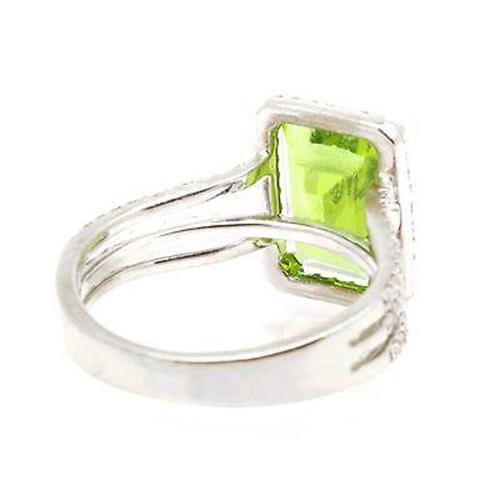 Huge Emerald Peridot And Diamond Pave Ring 6.18cttw, 14K White Gold, Size 5.25