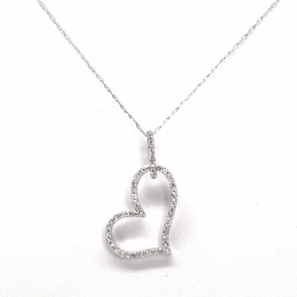Beautiful 14K White Gold 0.32cts Diamond Heart Pendant Necklace, 16in Chain
