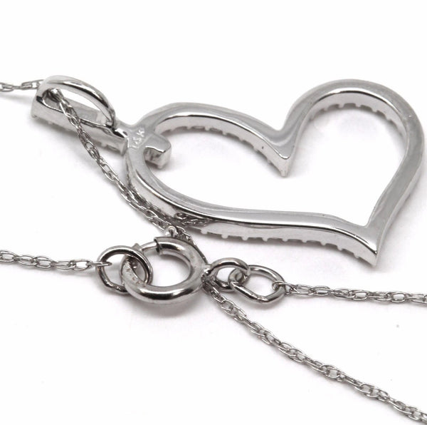 Beautiful 14K White Gold 0.32cts Diamond Heart Pendant Necklace, 16in Chain