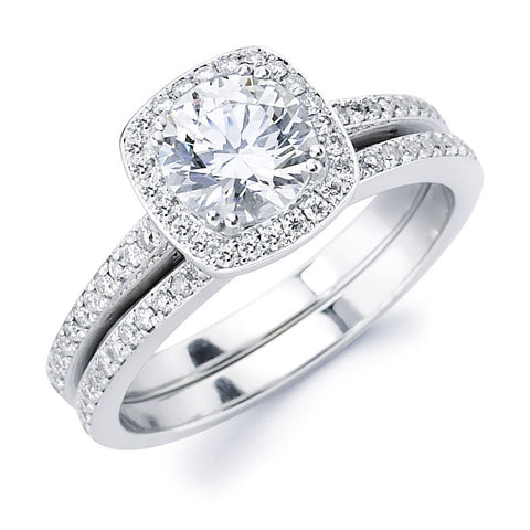 Mia - Elegant Pillow Shape Halo Pavé Bridal Ring Set