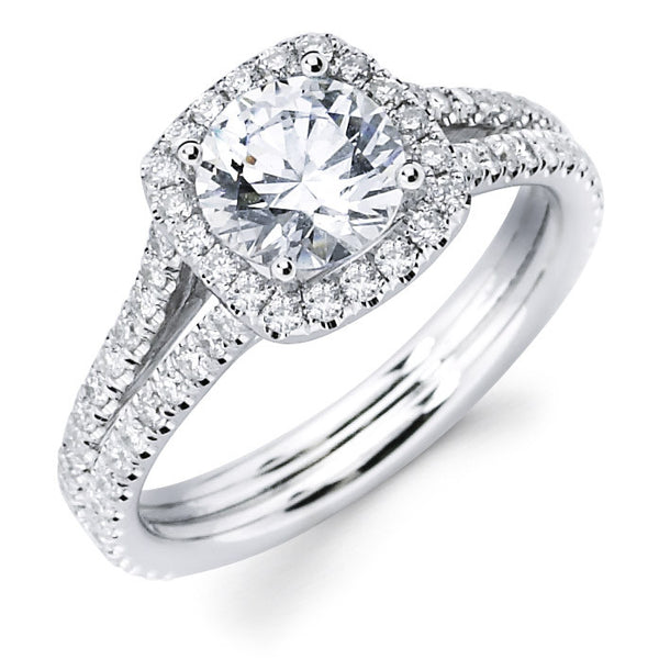 Madchen - Split Shank Pillow Shape Halo Engagement Ring