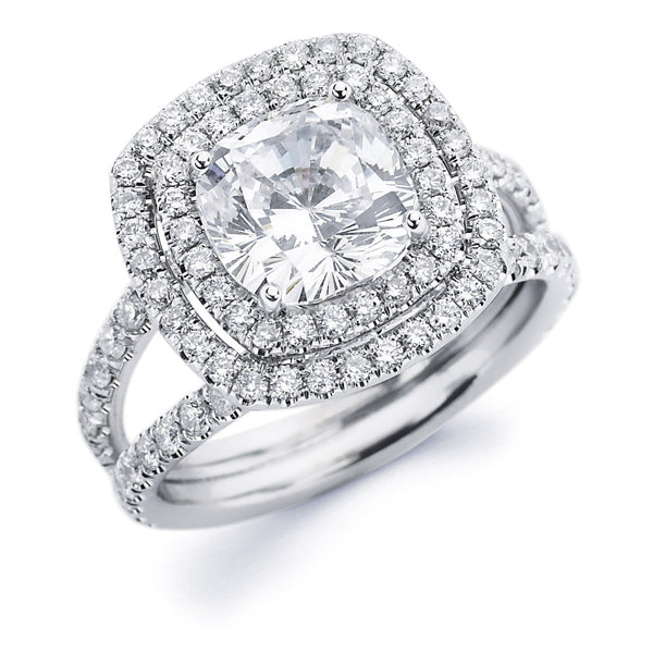 Monet - Double Halo Split Shank Cushion Engagement Ring