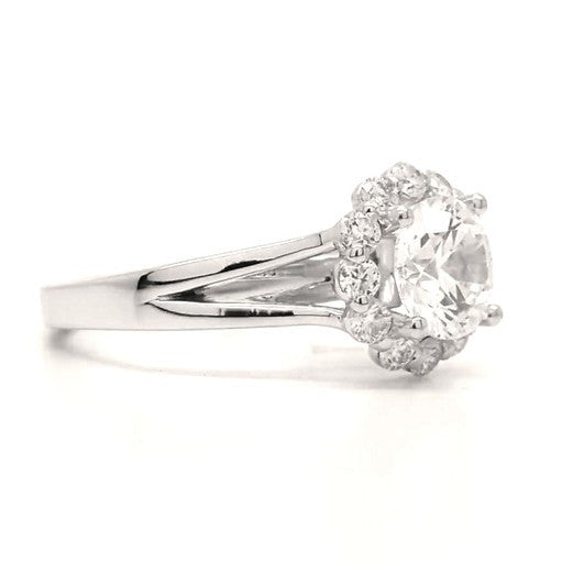 Rose - Flower Split Shank Round Halo Engagement Ring