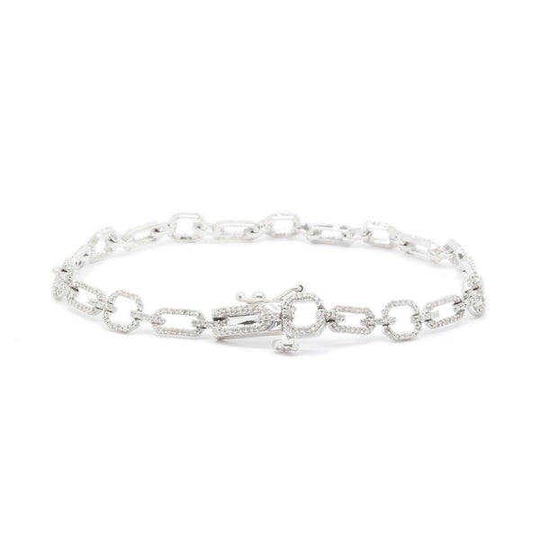 WOW! 1.70ct Diamond Tennis Bracelet Geometric Modern Links, 10K White Gold, 7in