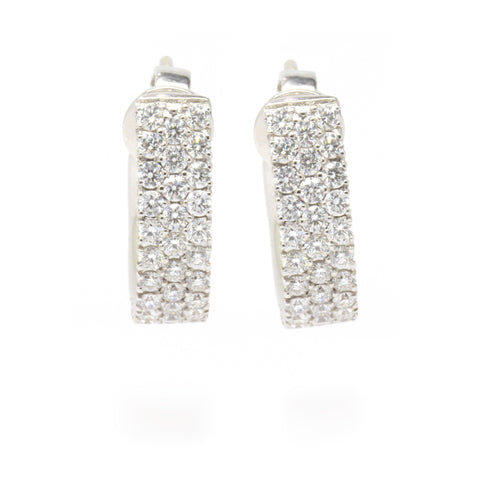 Upscale 1.75cts Diamond Triple Row Pave Hoops Earrings VS / F-G, 18K White Gold