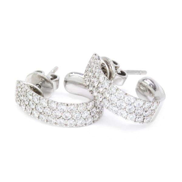 Upscale 1.75cts Diamond Triple Row Pave Hoops Earrings VS / F-G, 18K White Gold