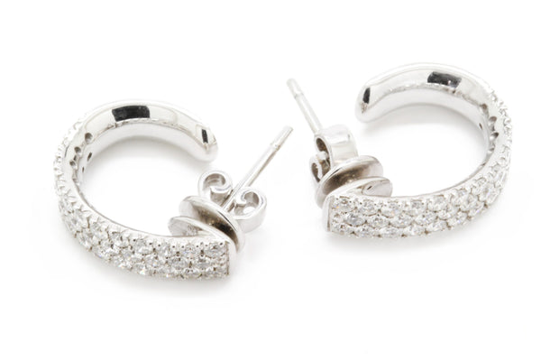 Upscale 1.75cts Diamond Triple Row Pave Hoops Earrings VS / F-G, 18K White Gold