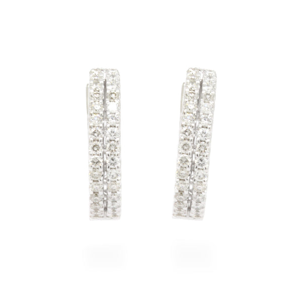 Chic 0.60cts Double Row Pave Diamond Huggie Hoop Earrings VS F-G 14K White Gold