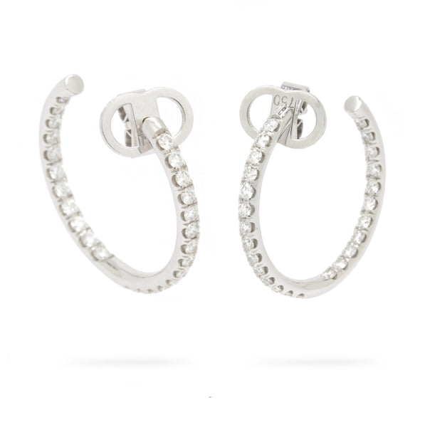 Twisted 1.00cts Inside/Outside Pave Diamond Hoop Earrings VS/F-G 18K White Gold