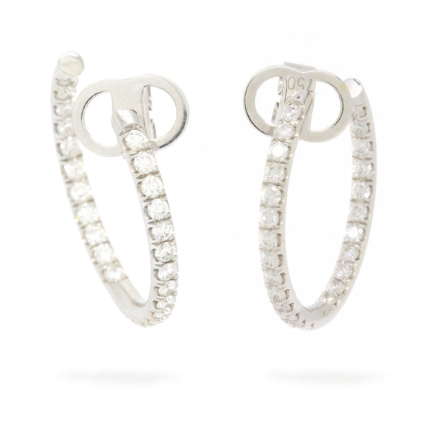 Twisted 1.00cts Inside/Outside Pave Diamond Hoop Earrings VS/F-G 18K White Gold
