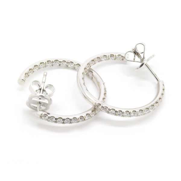 Twisted 1.00cts Inside/Outside Pave Diamond Hoop Earrings VS/F-G 18K White Gold