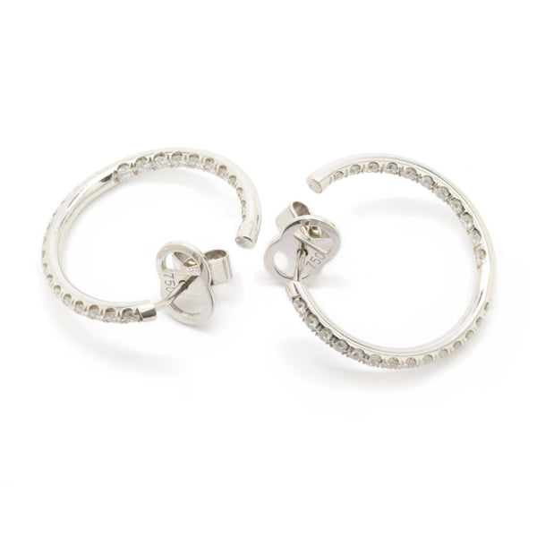 Twisted 1.00cts Inside/Outside Pave Diamond Hoop Earrings VS/F-G 18K White Gold