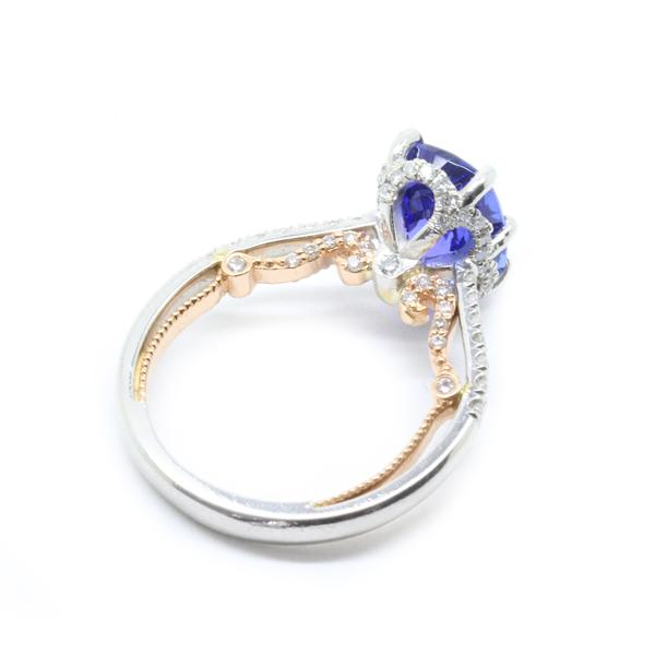 AGL 3.39ct Cushion Tanzanite Diamond Engagement Ring 18K Rose Gold 950 Platinum
