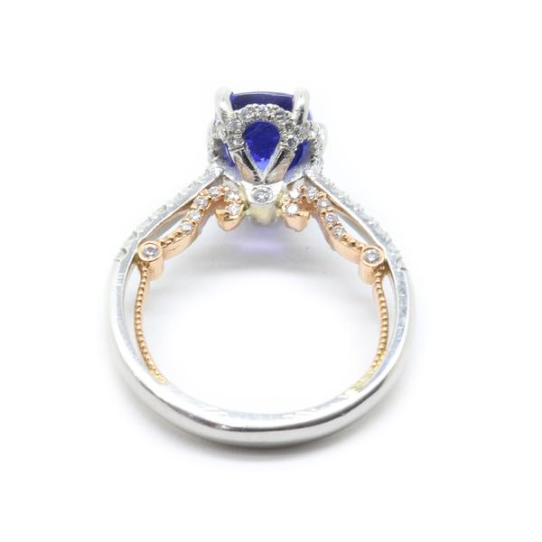 AGL 3.39ct Cushion Tanzanite Diamond Engagement Ring 18K Rose Gold 950 Platinum