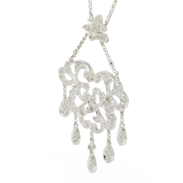Dangling 0.47cts Diamond Chandelier Necklace 14K White Gold, 16in L