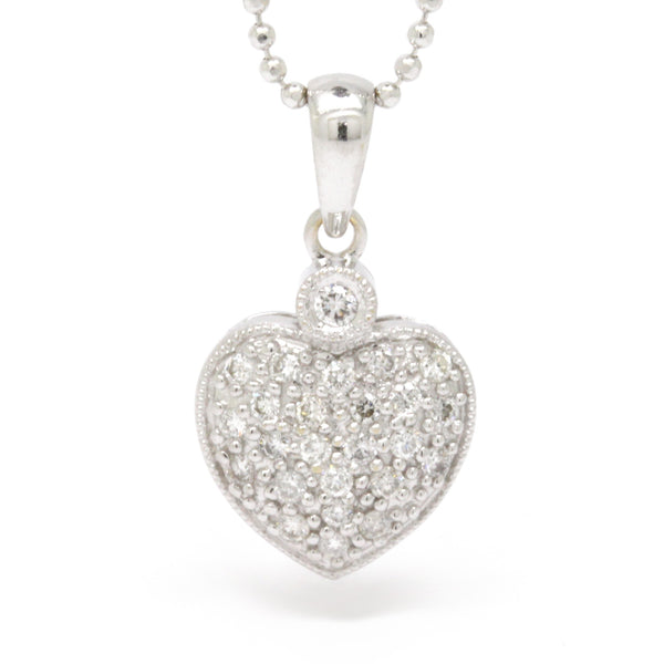 Dazzling 0.30cts Diamond Cluster Heart Pendant Necklace 14K White Gold, 18in L