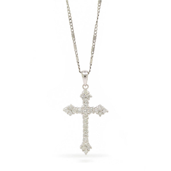 Blissful 0.56cts Diamond Cross Pendant Necklace, 14K White Gold, 17in L