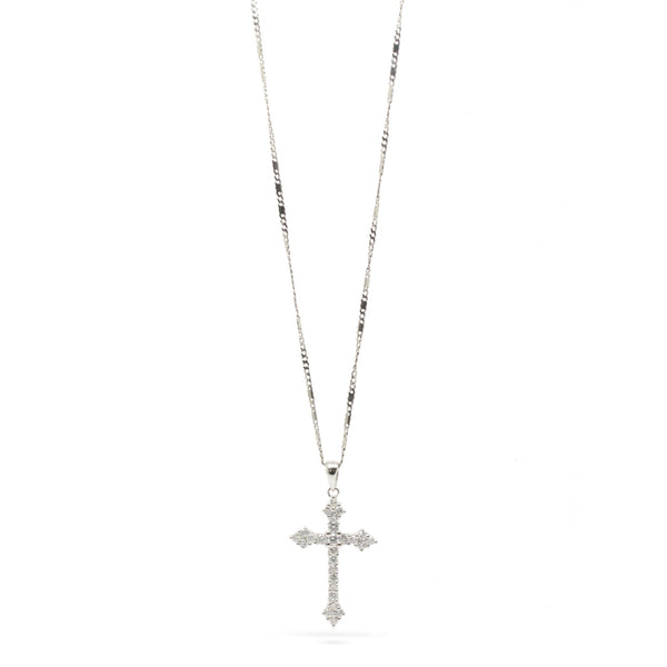 Blissful 0.56cts Diamond Cross Pendant Necklace, 14K White Gold, 17in L
