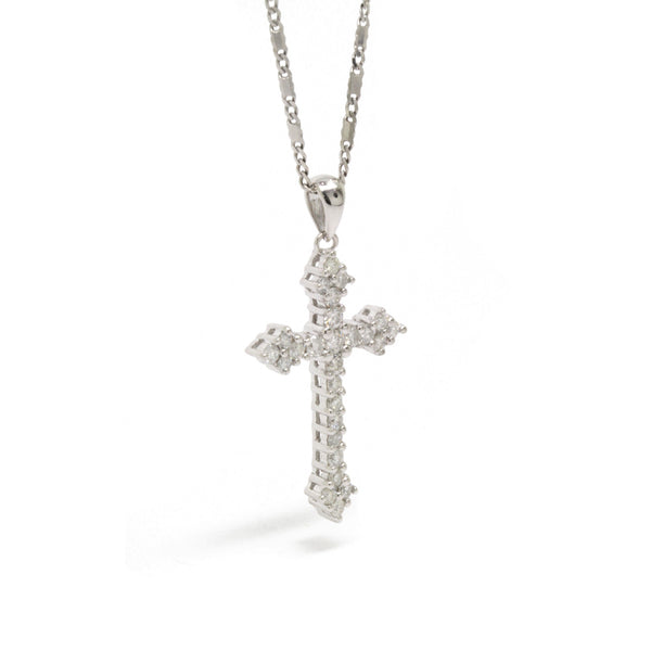 Blissful 0.56cts Diamond Cross Pendant Necklace, 14K White Gold, 17in L