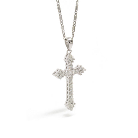 Blissful 0.56cts Diamond Cross Pendant Necklace, 14K White Gold, 17in L