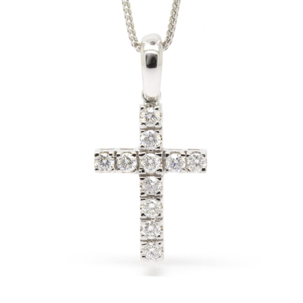 Blissful 0.77cts Diamond Cross Pendant Necklace VS1-VS2 14K White Gold, 20in L