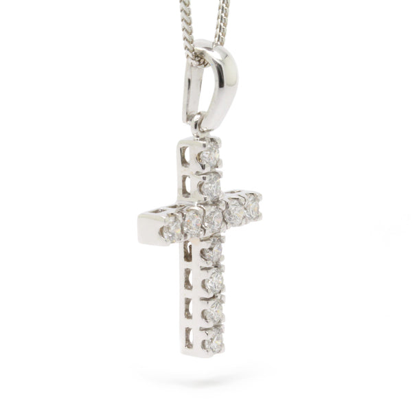 Blissful 0.77cts Diamond Cross Pendant Necklace VS1-VS2 14K White Gold, 20in L