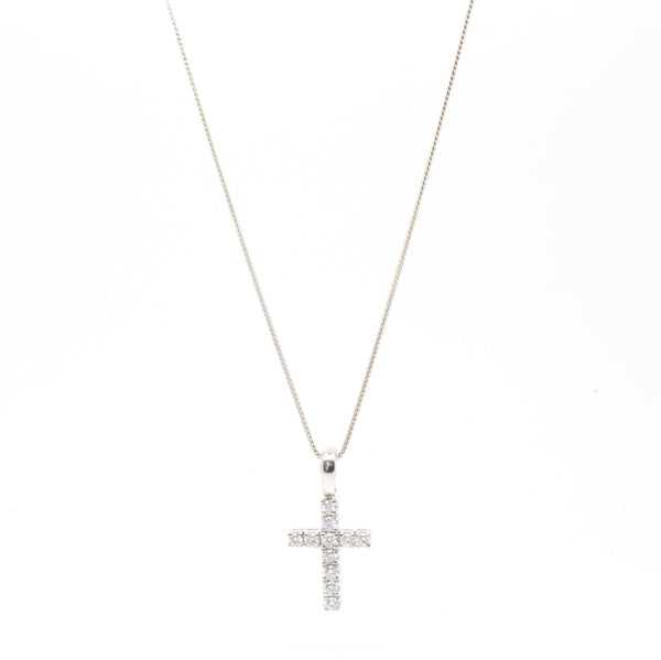 Blissful 0.77cts Diamond Cross Pendant Necklace VS1-VS2 14K White Gold, 20in L
