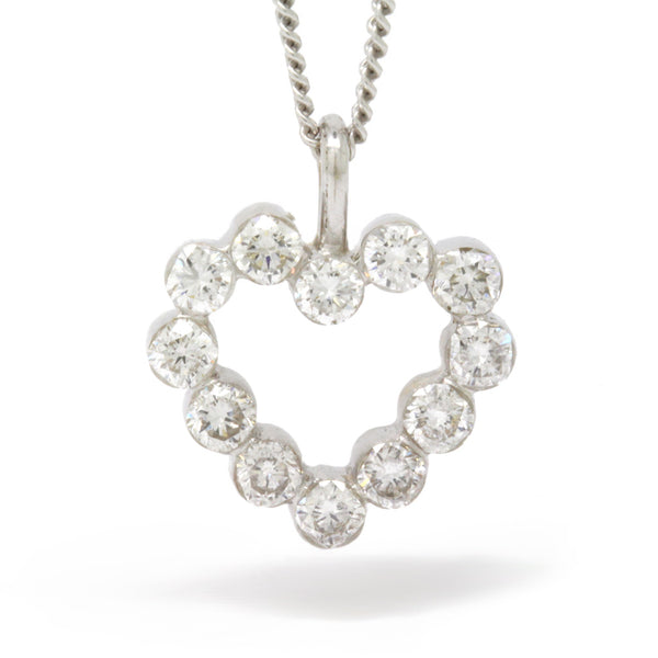 Cute 0.84cts Diamond Heart Pendant Necklace VS2-SI1 14K White Gold 18in Chain