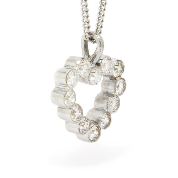 Cute 0.84cts Diamond Heart Pendant Necklace VS2-SI1 14K White Gold 18in Chain
