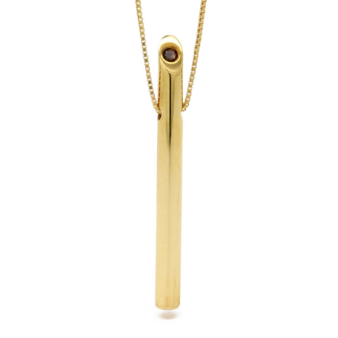 Solid 0.01cts Black Diamond Vertical Bar Pendant Necklace 18k Gold, 17.5in L