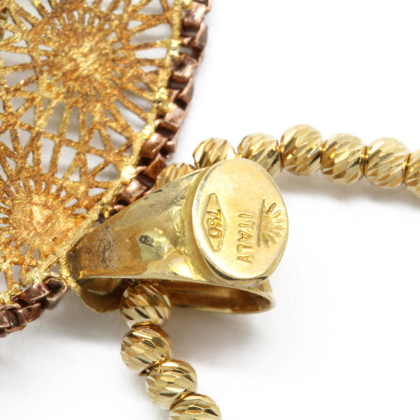 18K Yellow Gold Vintage Diamond-Cut Handmade Radial Necklace Pendant, 18 in L