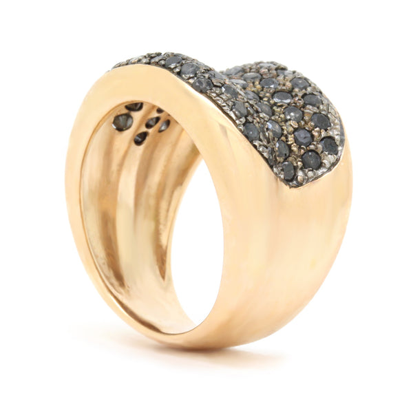 Modern 1.06ct Black Diamond Pave Cocktail Ring, 18K Rose Gold, Size 6
