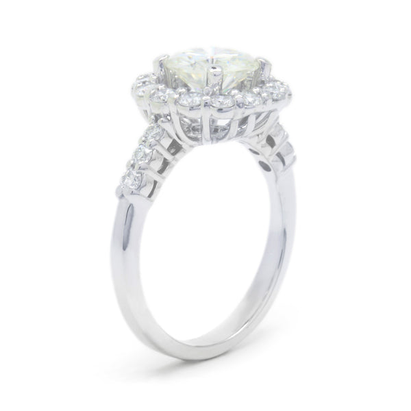 1.50ct Round Moissanite + 0.62ct Diamond Halo Engagement Ring 14k White Gold