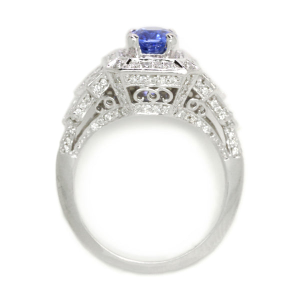 2.67cttw Oval VS Blue Sapphire Diamond Pave Halo Ring, 14K White Gold, Size 6.5