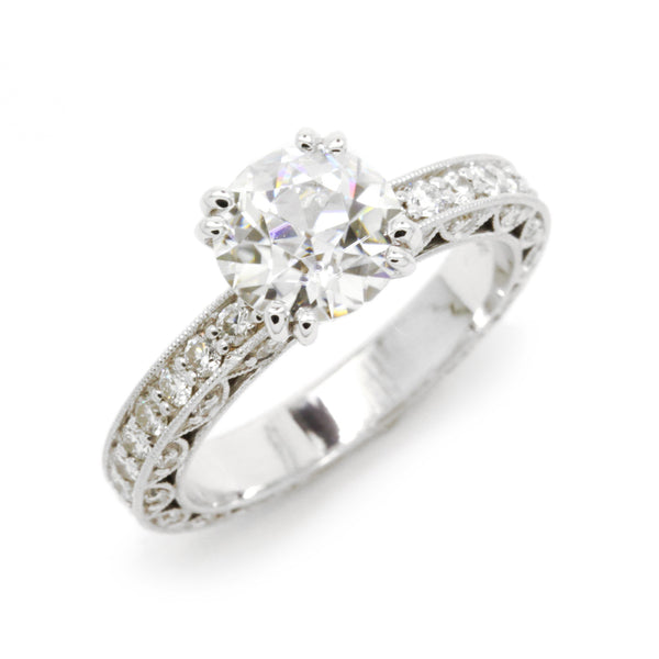 WOW! 2ct Old European Cut Moissanite + 1.17cts Diamond Engagement Ring 18K OEC