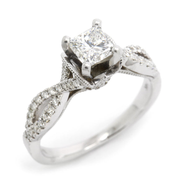 Natalie K 1.07cts tw (0.65ct Princess Cut Center) Diamond Engagement Ring 14K