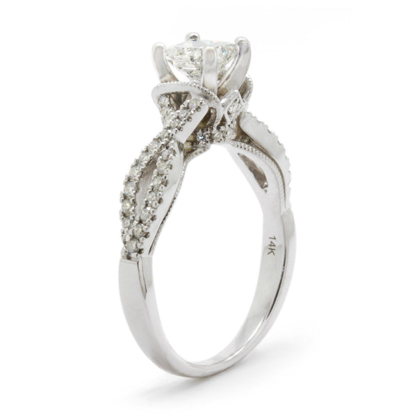 Natalie K 1.07cts tw (0.65ct Princess Cut Center) Diamond Engagement Ring 14K