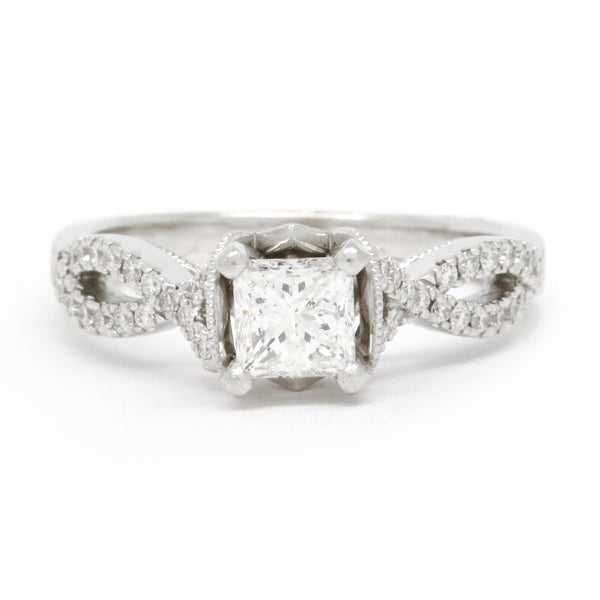 Natalie K 1.07cts tw (0.65ct Princess Cut Center) Diamond Engagement Ring 14K