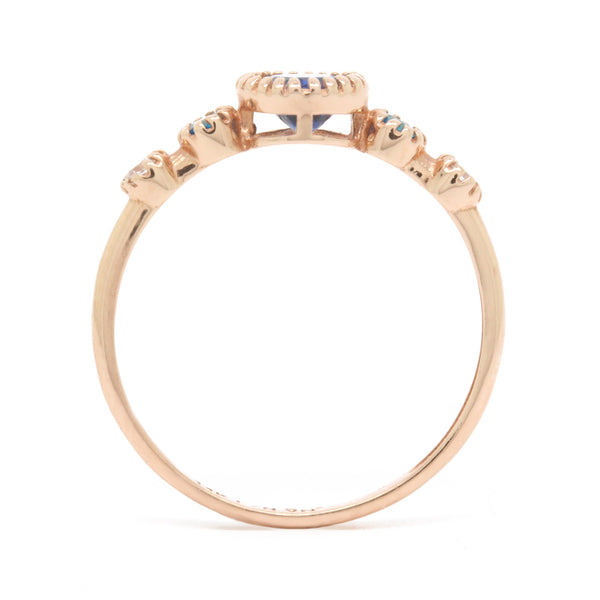 0.06cts Diamond Ring Band With Topaz Sapphire Gemstones, Rose Gold 14K, Size 7