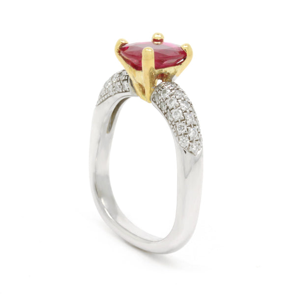 1.05ct Ruby 0.40cts Diamond Engagement Ring, Modern Euro Shank, 18K Gold, Size 5