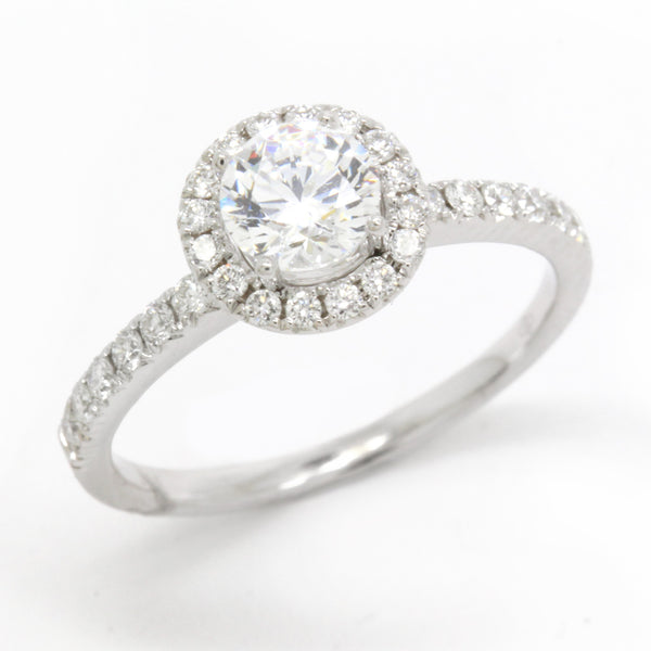 0.76cttw Round Brilliant Diamond Halo Engagement Ring 14k White Gold