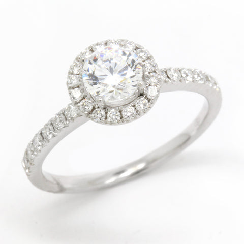 0.76cttw Round Brilliant Diamond Halo Engagement Ring 14k White Gold