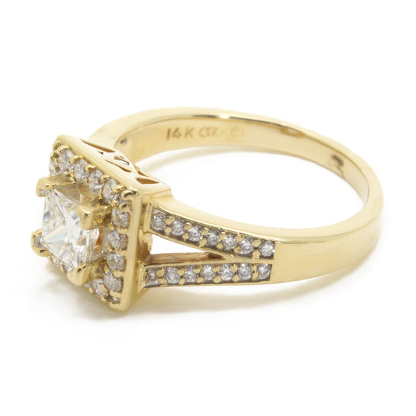 Gorgeous 1.08ct Princess Cut Diamond Halo Engagement Ring, 14K Gold, Size 6