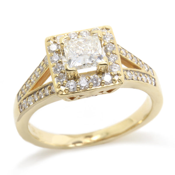 Gorgeous 1.08ct Princess Cut Diamond Halo Engagement Ring, 14K Gold, Size 6